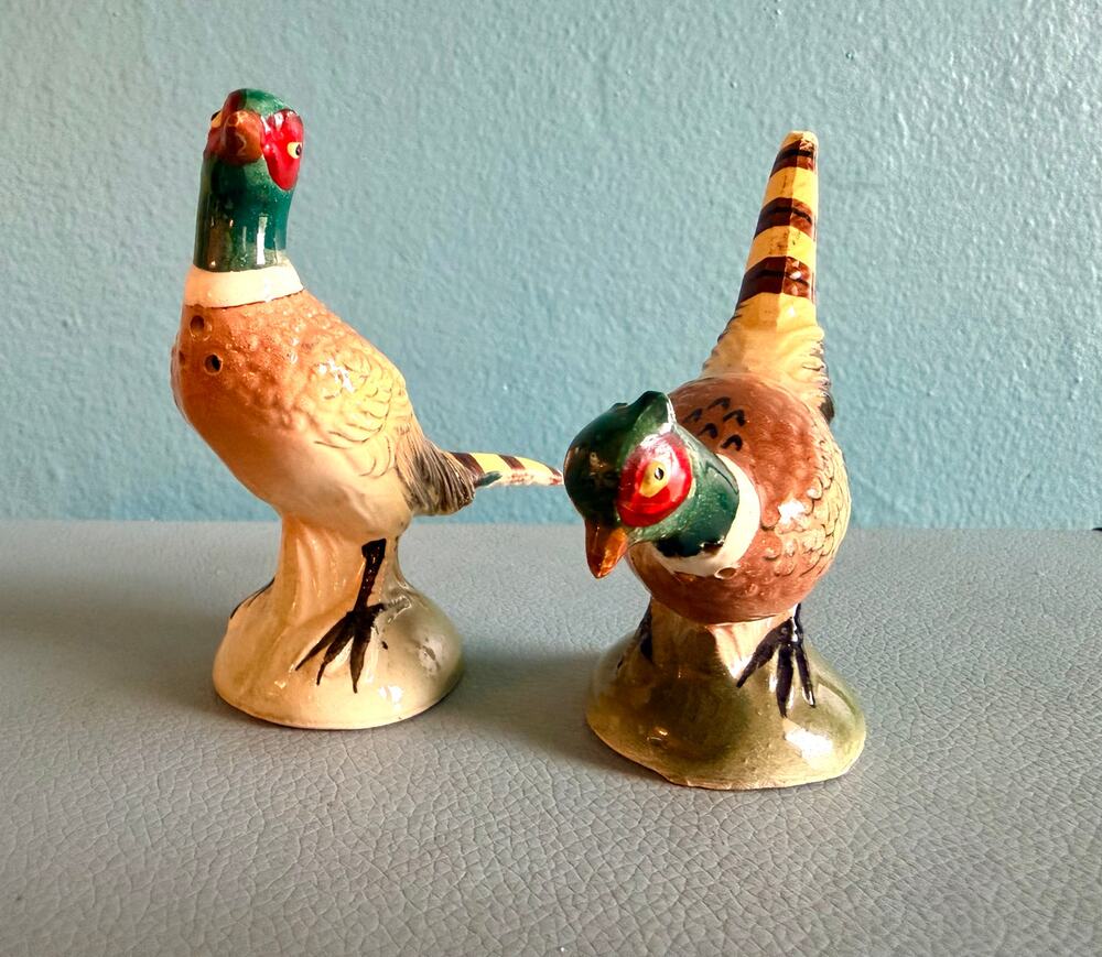 Vintage 1950s Ucagco Japan Ringneck Pheasant Salt & Pepper Shakers - Set of 2